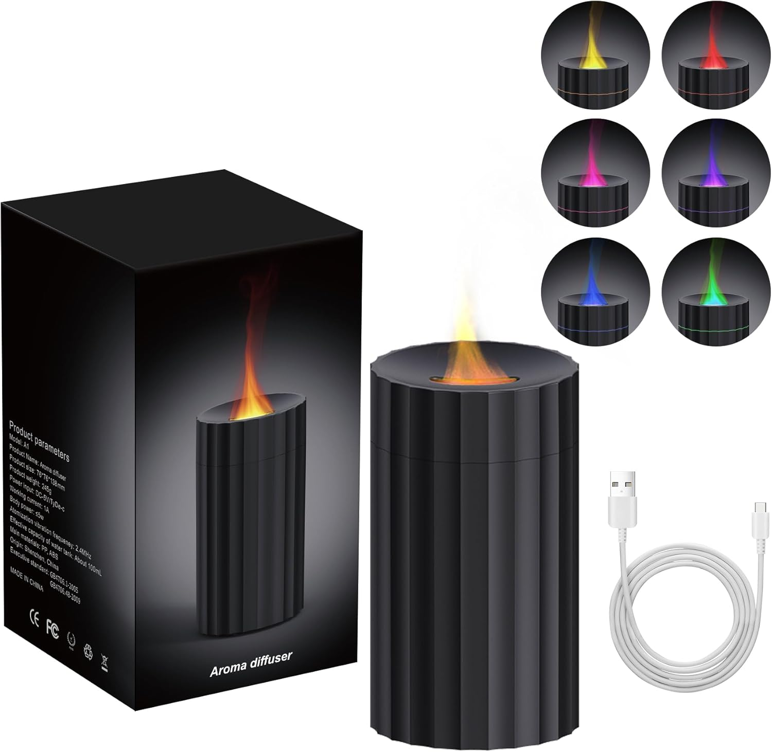 092337811f6f4e7a404802ab4eb53a58.png Car Diffuser, Black Car Humidifier,Flame Diffuser for Essential Oils - Mini Portable Humidifier Cool Mist,100Ml Colorful Air Aroma Diffuser,Aromatherapy Diffuser for Home Office - Image 1