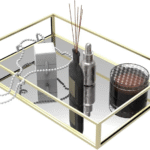 Clear Trays for Organizing,Gold Mirror Tray for Room Decor,Exquisite Perfume Tray,Makeup,Jewelry,Vanity,Dresser Top Perfume Organizer,Clear Rectangle Container and Storage Organizer for Bathroom