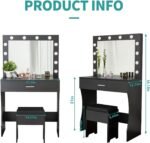 Vanity Desk, Makeup Vanity with Mirror and Lights, Adjustable Brightness and Sturdy Wood Vanity Large Drawer, 31.5In, Black - Image 4
