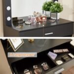 Vanity Desk, Makeup Vanity with Mirror and Lights, Adjustable Brightness and Sturdy Wood Vanity Large Drawer, 31.5In, Black - Image 6