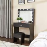 Vanity Desk, Makeup Vanity with Mirror and Lights, Adjustable Brightness and Sturdy Wood Vanity Large Drawer, 31.5In, Black - Image 8
