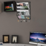 5 Tier Wall File Holder with Hook, Hanging Mail Organizer Metal Chicken Wire Wall Mount Magazine Rack with Label Panel, Black - Image 7