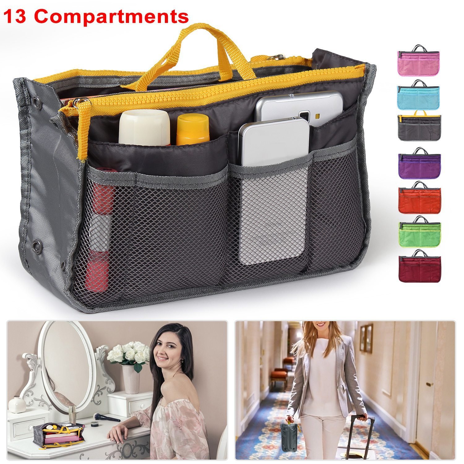 1939152128396496896.jpg Women Lady Travel Insert Handbag Organizer Makeup Bags Toiletry Purse Liner With Hand Strap - Image 1