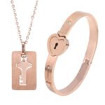 Fashion Titanium Steel Couple Love Lock Jewelry Set | Matching Bracelet, Key Pendant Necklace for Men & Women - Image 8