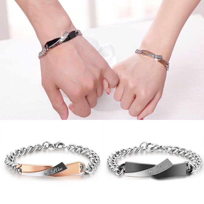 247640569912.jpg Hylomall Matching Couple Bracelets for Men Women : His Hers Stainless Steel Cuban Link Chain Bracelets Set for Boyfriend Girlfriend Husband Wife, Romantic Gifts for Valentines Birthday - Image 1