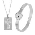 Fashion Titanium Steel Couple Love Lock Jewelry Set | Matching Bracelet, Key Pendant Necklace for Men & Women - Image 3