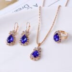 Water Drop Rhinestone Jewelry Set for Women | Teardrop Necklace, Earrings & Ring | Elegant Party & Wedding Wear Set - Image 2