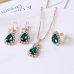 Water Drop Rhinestone Jewelry Set for Women | Teardrop Necklace, Earrings & Ring | Elegant Party & Wedding Wear Set