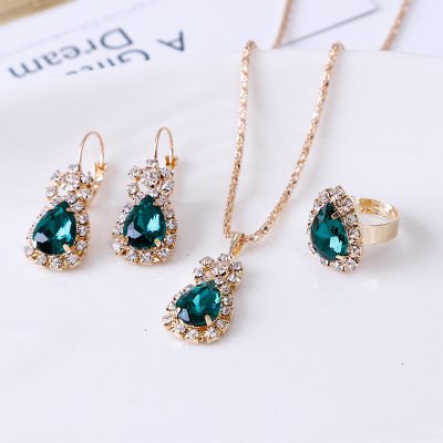 4537416526_1050137837.400x400.jpg Water Drop Rhinestone Jewelry Set for Women | Teardrop Necklace, Earrings & Ring | Elegant Party & Wedding Wear Set - Image 1
