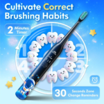 Kids Electric Toothbrush Rechargeable Age 3-5-6-12-18 Year Old, Sonic Toothbrush Kids with Timer 3 Modes 4 Vibrating Heads Habit Stickers Tooth Brush for Girls Boys and Childrens (Astronaut Black) - Image 5