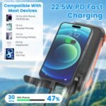 1Pc Portable Solar Charger 49800mAh Power Bank External Battery Pack 22.5W PD Fast Charging Built In 4 Cables 15W Wireless Charging LED Flashlight For Camping Hiking Picnic Travel - Image 3