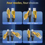 Firsting 2PCS 65W 4-In-1 Multi Cell Phone Data Cable Fast Charge 27WPD Charge Cord Charging Cable, Black - Image 3