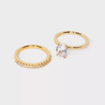 14K Gold Plated Oval Cubic Zirconia and Pave Band Wedding Ring Set 2Pc - a New Day Gold - Image 5