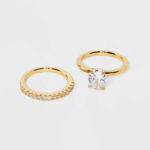 14K Gold Plated Oval Cubic Zirconia and Pave Band Wedding Ring Set 2Pc - a New Day Gold