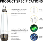 5-in-1 Blackhead Remover Pore Vacuum Cleaner Pimple Extractor - Facial Pore Cleaner Pore Extractor, USB Rechargeable Blackhead Remover Vacuum with 5 Probes - Image 3